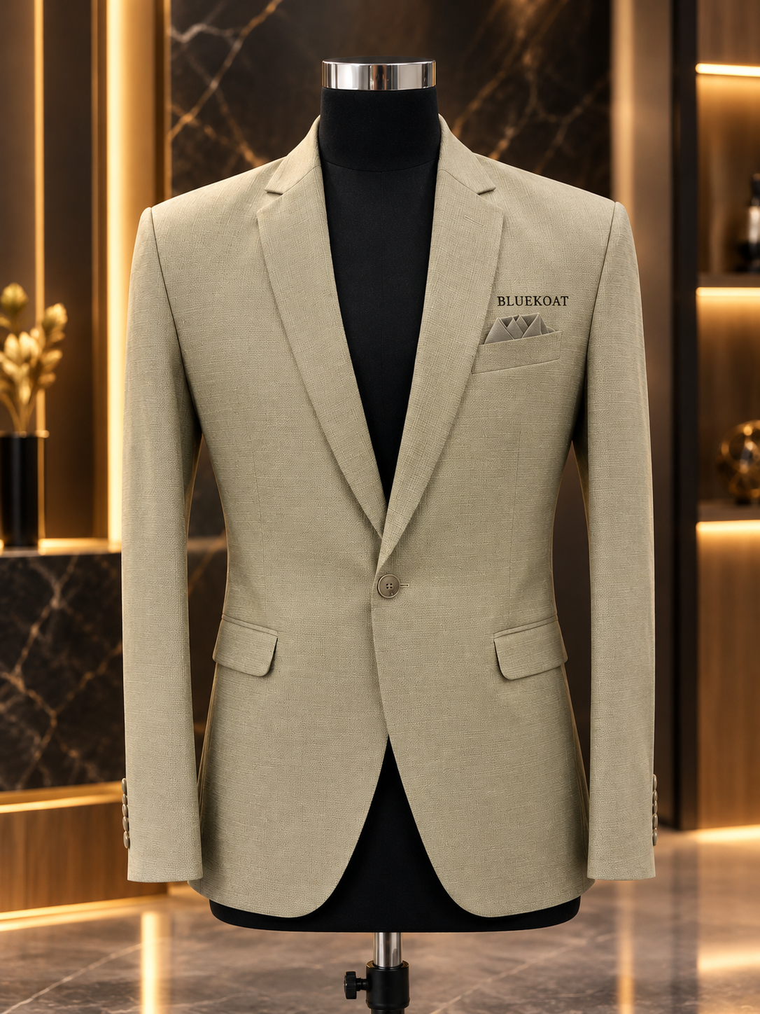 BLUEKOAT Premium Beige Textured Coat for Men | Luxury Tailored Fit