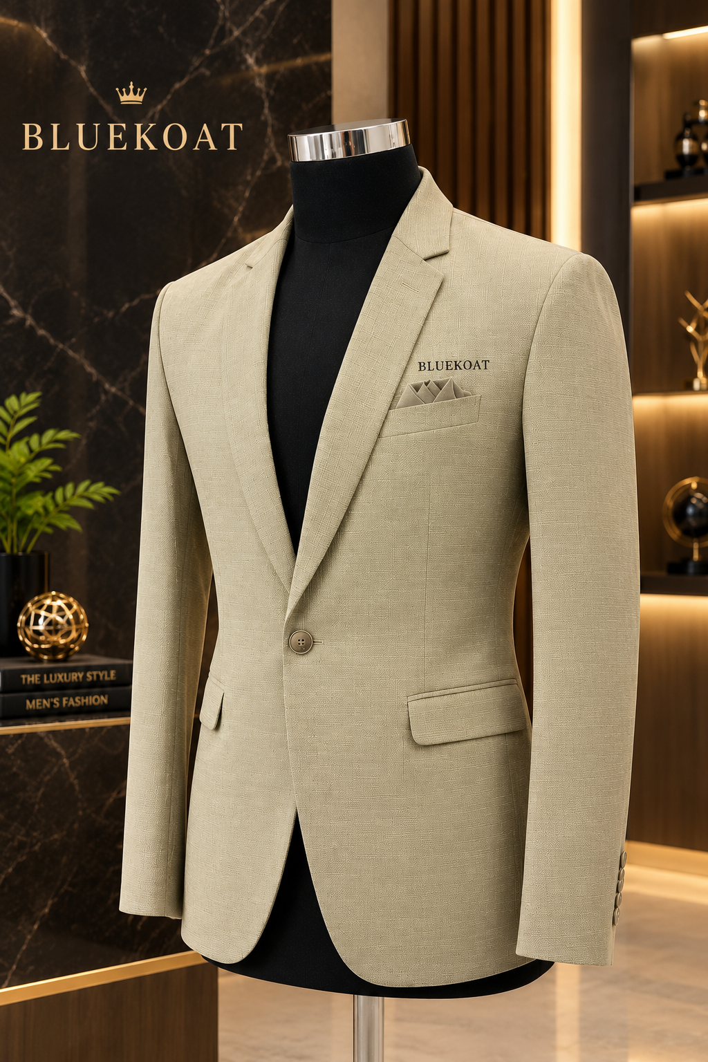 BLUEKOAT Premium Beige Textured Coat for Men | Luxury Tailored Fit