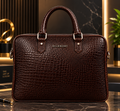 BLUEKOAT Premium Crocodile-Embossed Leather Office Briefcase – Luxury Professional Handbag